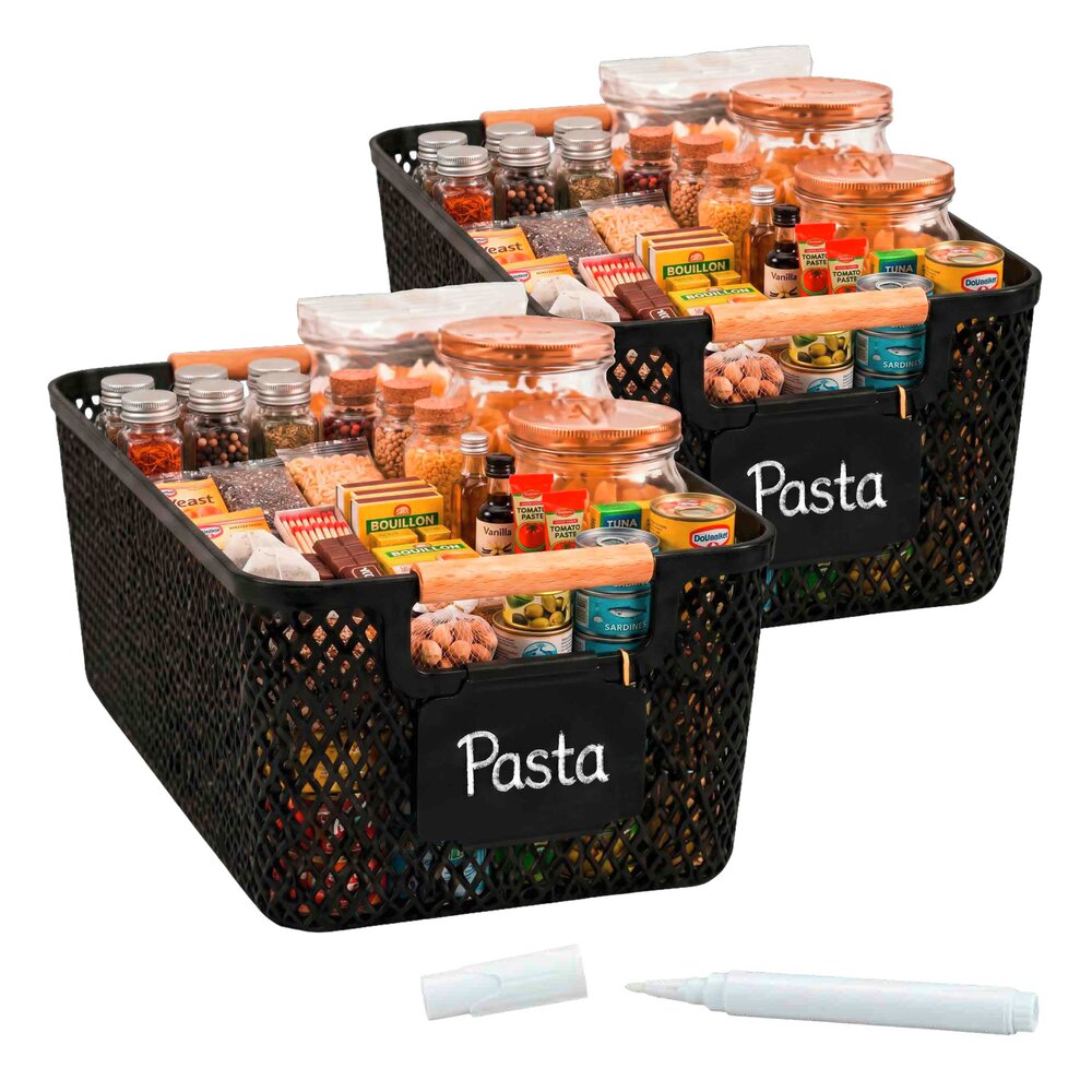 Panier de rangement L, lot de 2  avec clip d'étiquetage et stylo