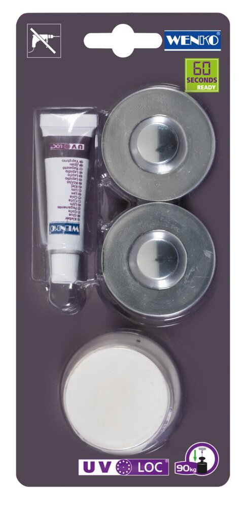 UV-Loc® Befestigungsset Chrom  Befestigen ohne Bohren mit innovativem Klebesystem UV-Loc®