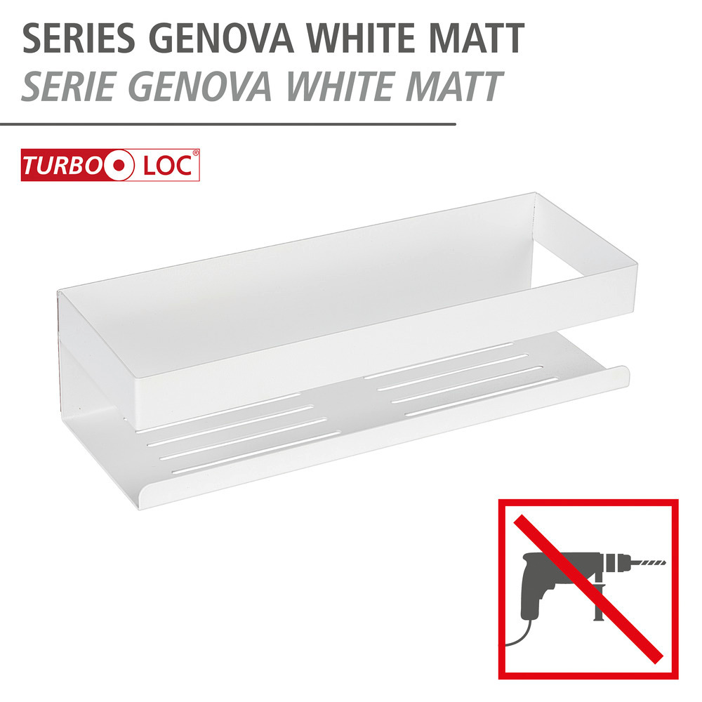 Turbo-Loc® Wandablage Mod. Genova White matt  Befestigen ohne Bohren mit Spezial-Klebepad