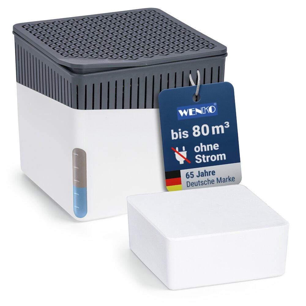 Déshumidificateur d'intérieur Cube Blanc 1000 g  prévient la formation de moisissures et les mauvaises odeurs