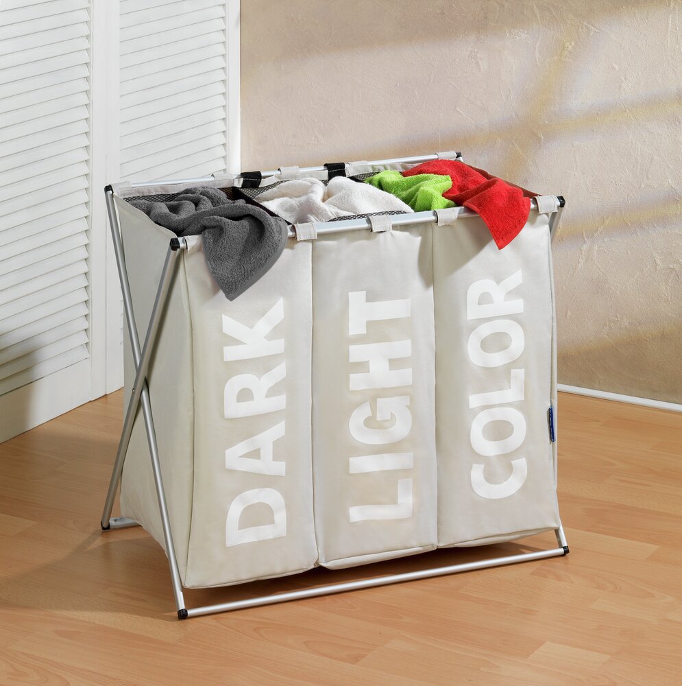 Wäschesammler Trio Beige – 130 L Wäschekorb mit drei Fächern