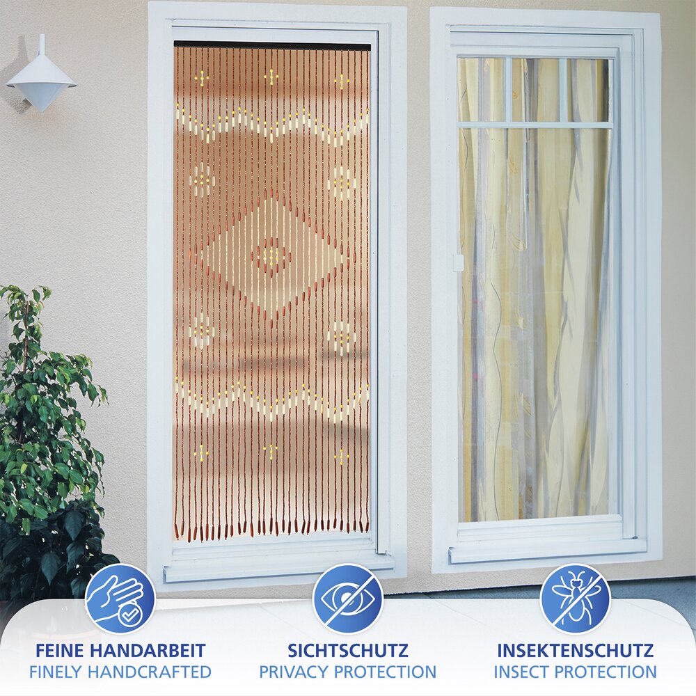 Bambusvorhang Rhombus, mehrfarbig, holz, 90x200 cm  31 Stränge, Ahornholzperlen