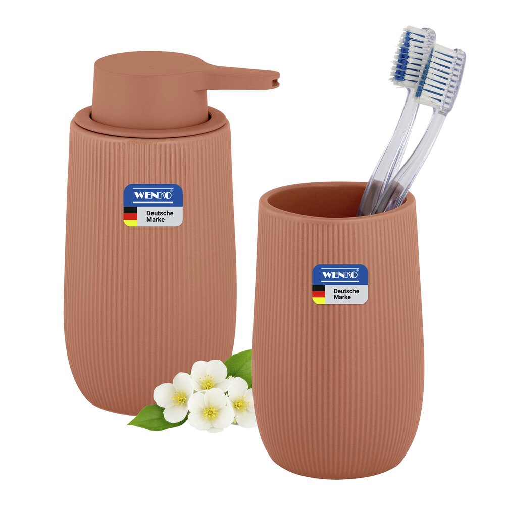 Bad-Accessoire Set Mod. Fablo Braun, 2-teilig  aus hochwertiger Keramik