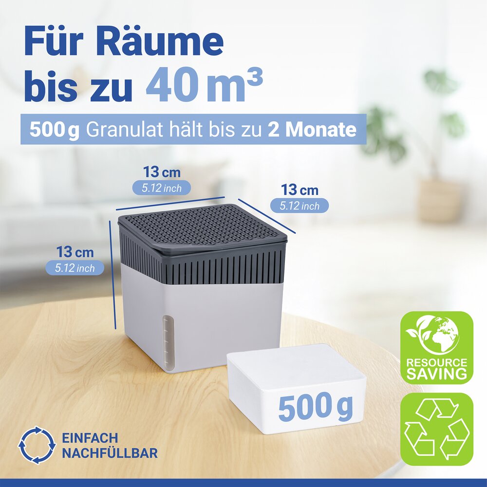 Raumentfeuchter Mod. Cube Grau 500 g  beugt Schimmel und Gerüchen vor