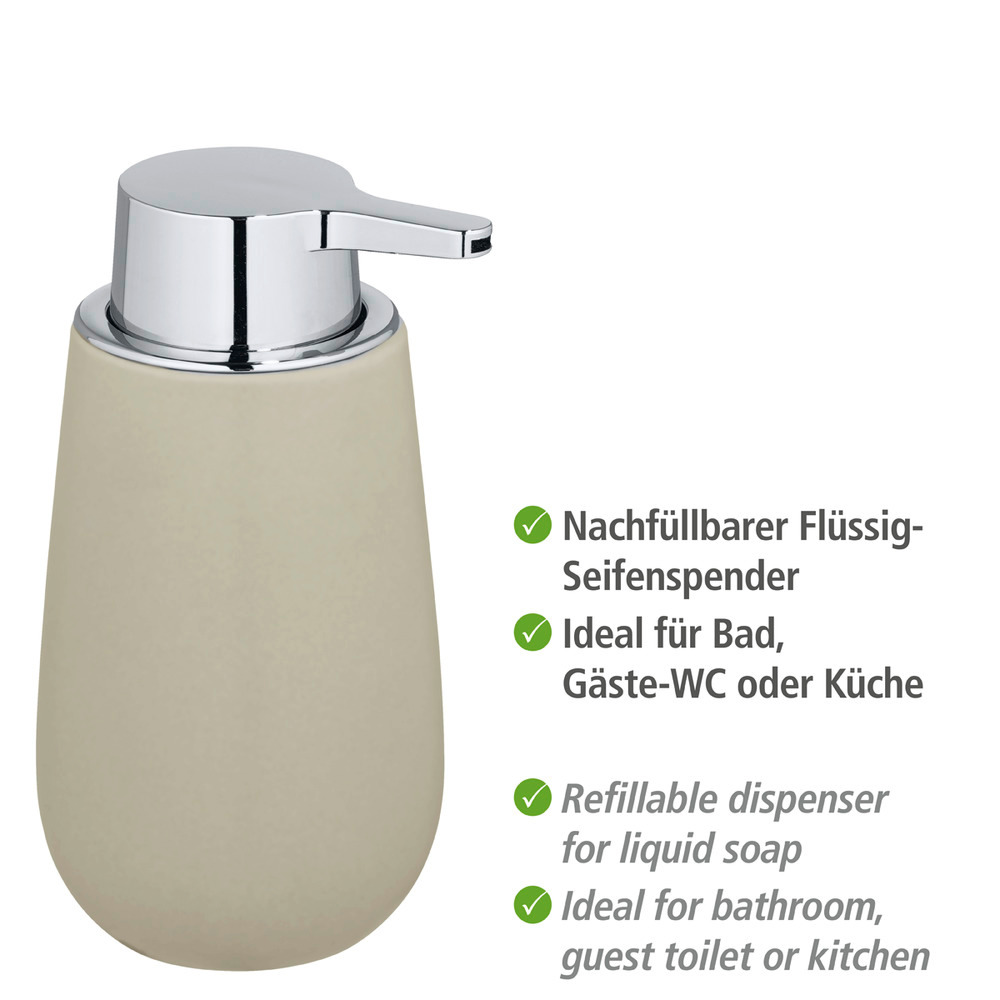 Seifenspender Mod. Badi Beige  hochwertige Keramik, Füllmenge 320 ml