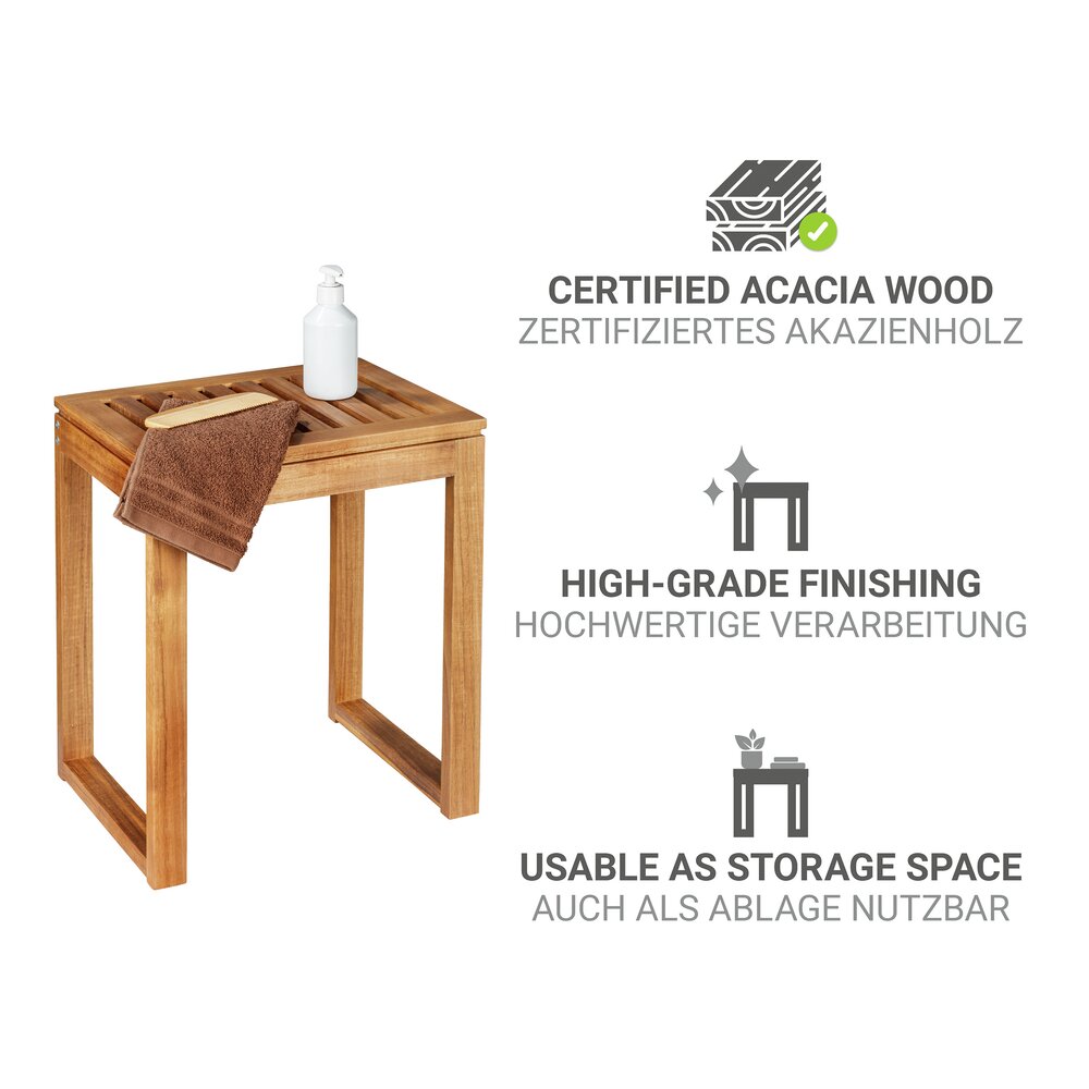 Badhocker Mod. Fondi  aus massivem Akazienholz