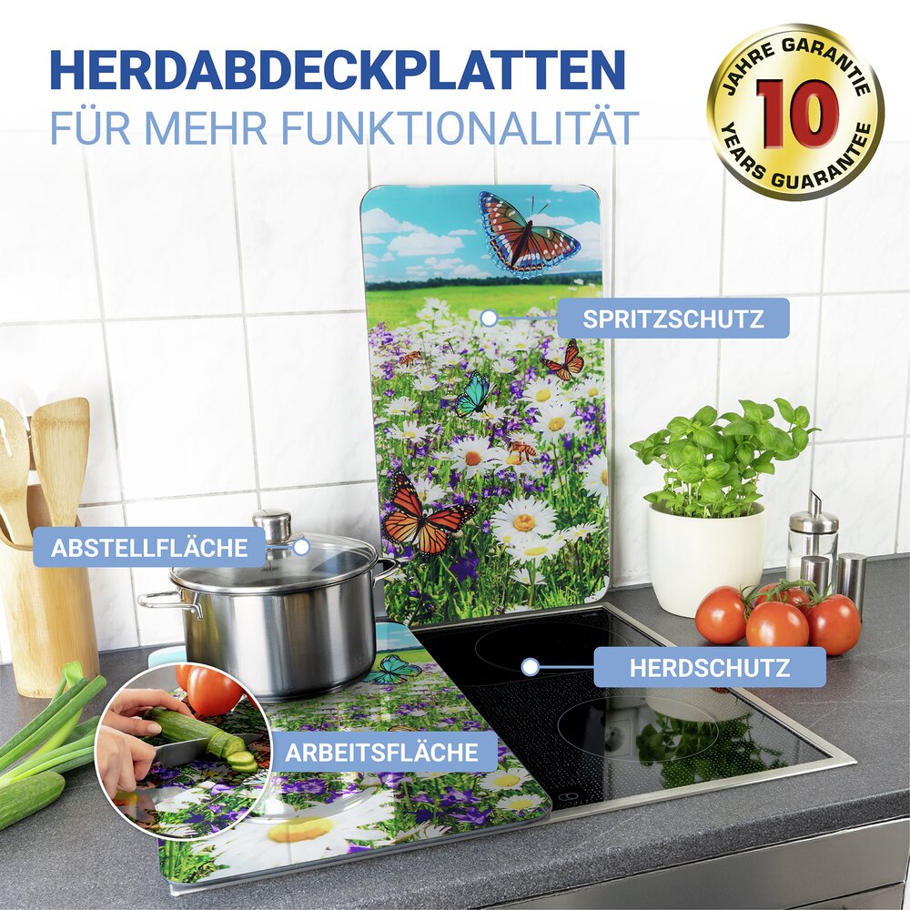 Plaque de Recouvrement Universelle Mod. Pré d'Été, set de 2  pour tous les types de cuisinières