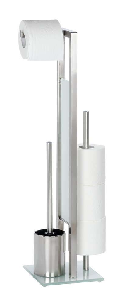 Toiletset Mod. Rivalta, mat roestvrij staal, 18x70x20 cm, zilver/wit