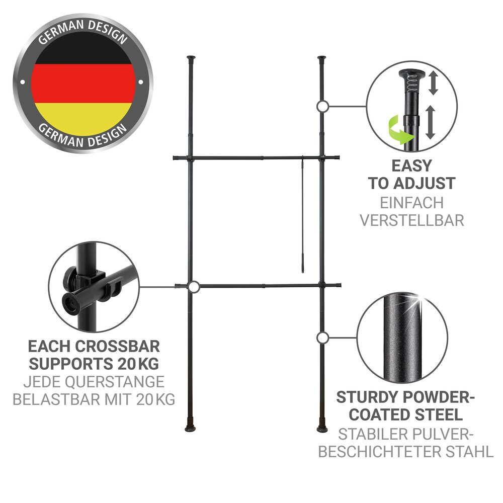 Teleskop-Garderobensystem Mod. Herkules Basic Schwarz  aus pulverbeschichtetem Stahl
