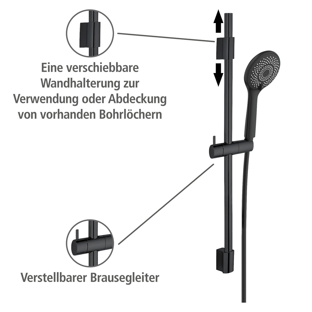 Brauseset Watersaving Schwarz  Länge Stange: 70 cm