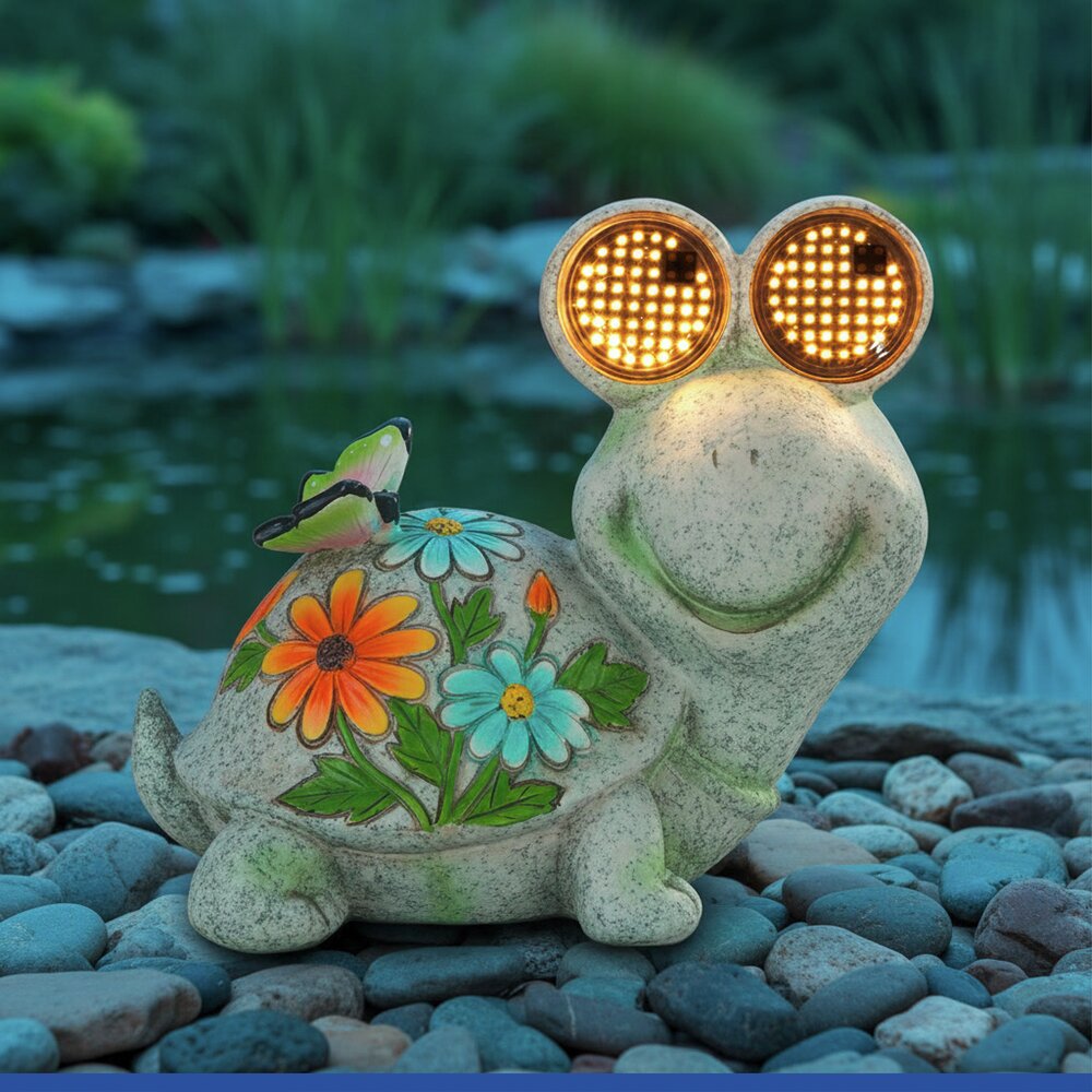 LED Gartenfigur Schildkröte Mod. Blinky Eyes  solarbetriebene Gartendekoration mit leuchtenden Augen