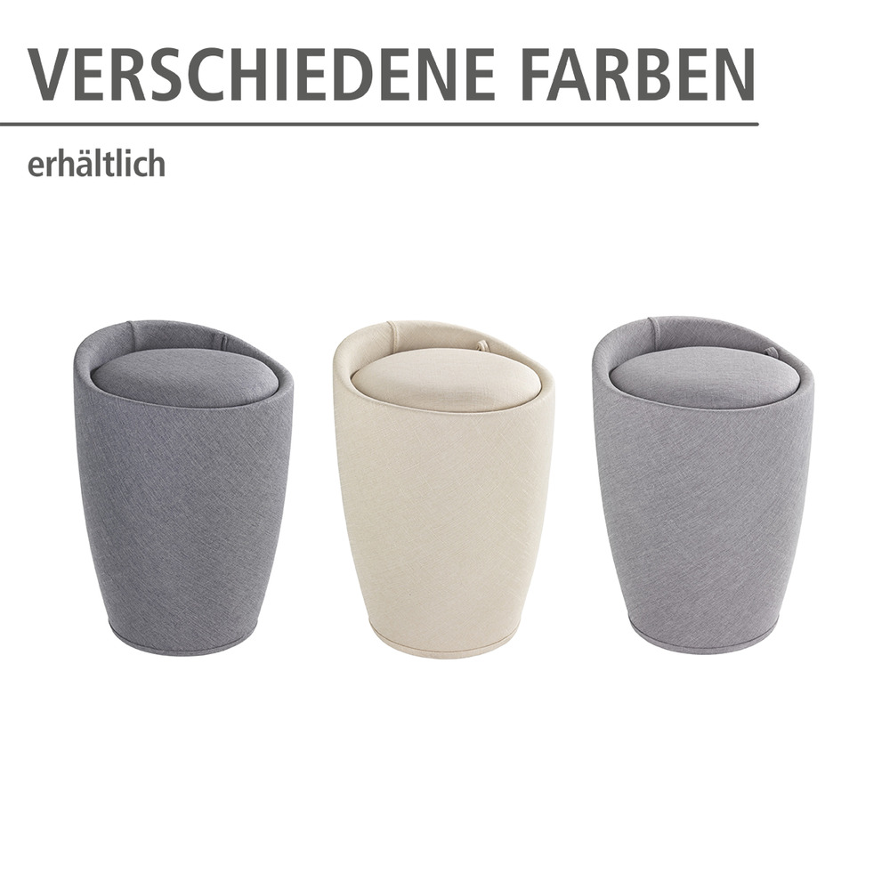 Hocker Mod. Candy Light Grey Leinenoptik  Badhocker, mit abnehmbarem Wäschesack