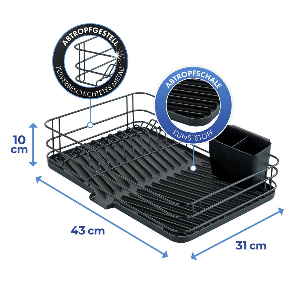 Geschirrabtropfer Schwarz 3-teilig   abnehmbare Sortierelemente