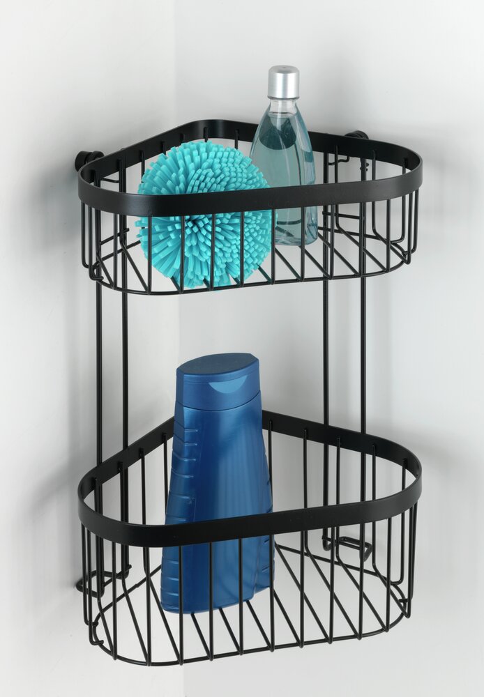 Étagère d‘angle à 2 niveaux Classic Plus noir  avec protection antirouille