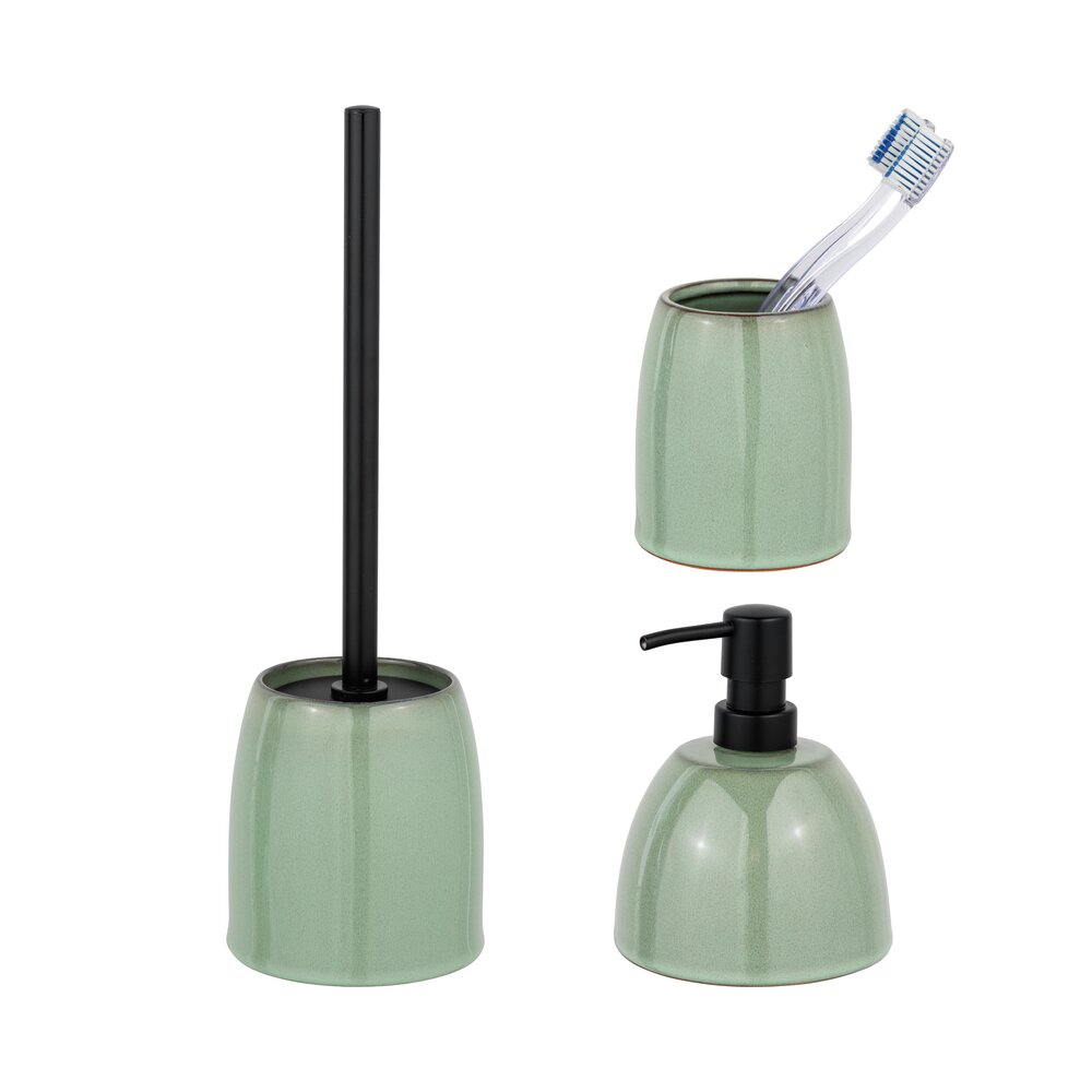 Set d'accessoires de bain en céramique Prati, 3 pièces  1 x garniture de WC, 1 x distributeur de savon, 1 x gobelet pour brosse à dents