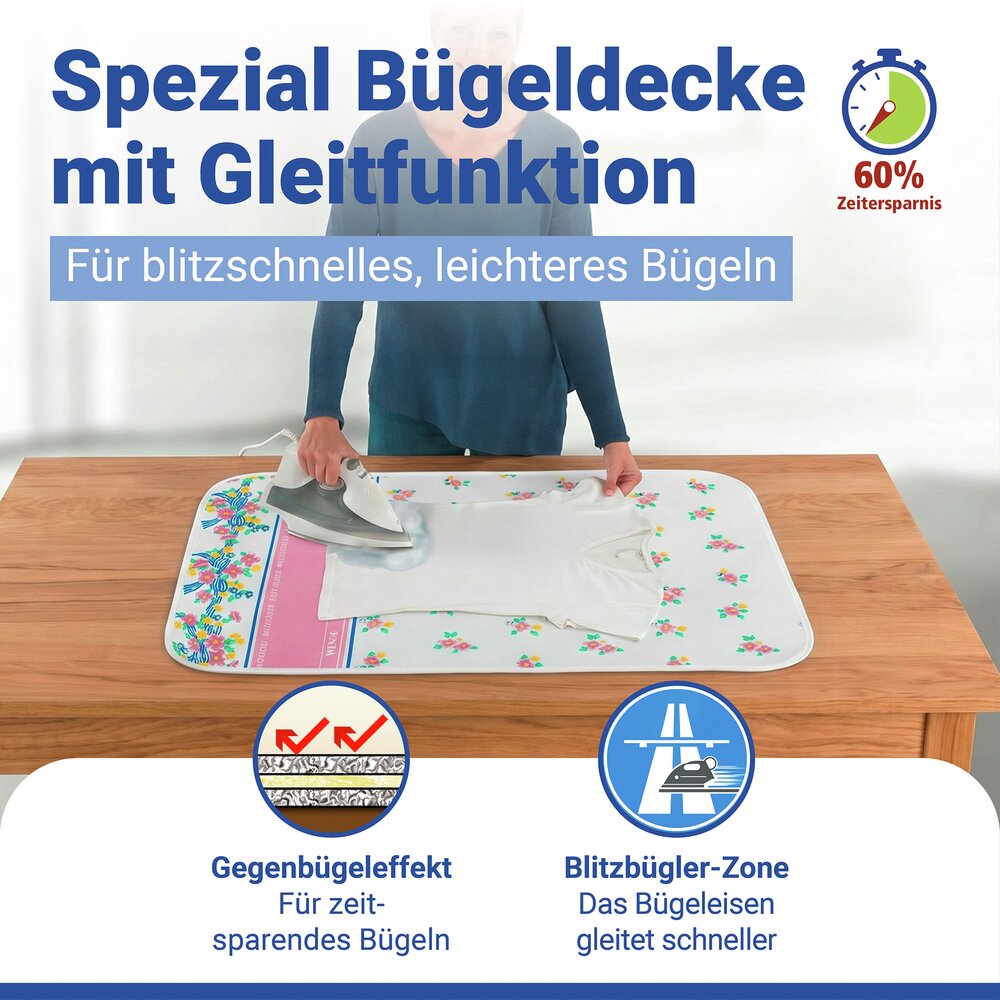 Bügeldecke Mod. Blitzbügler, 100 x 65 cm  mit Hitzereflexion, bis zu 60 % Zeitersparnis