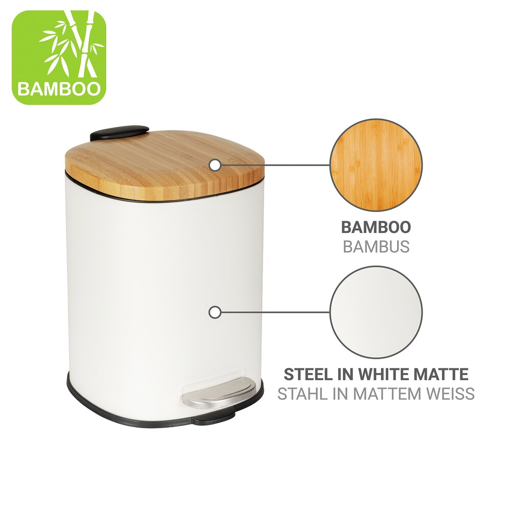 Poubelle de salle de bain Mod. Fianema Blanche 3 L Easy-Close  couvercle en bambou certifié FSC®