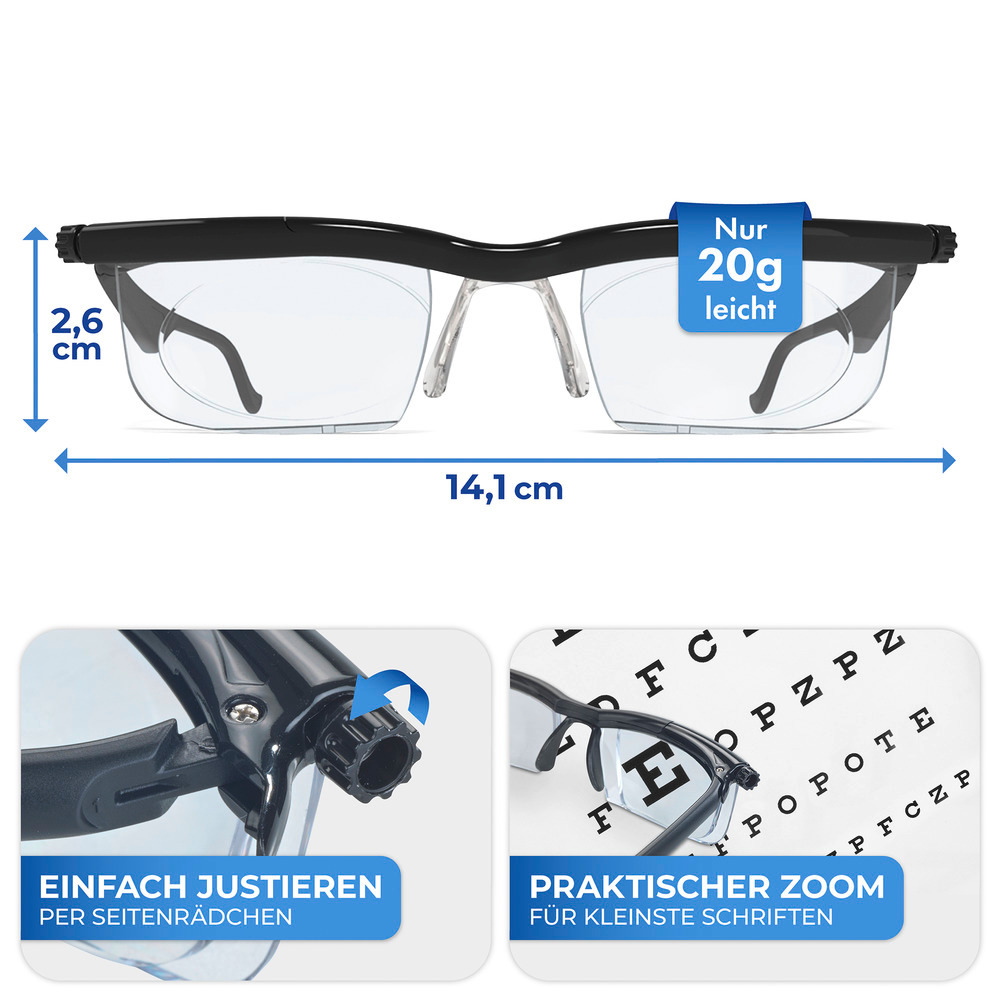 Seeplus Zoom Lesebrille, schwarz  einstellbar von +0,5 bis +4 Dioptrien