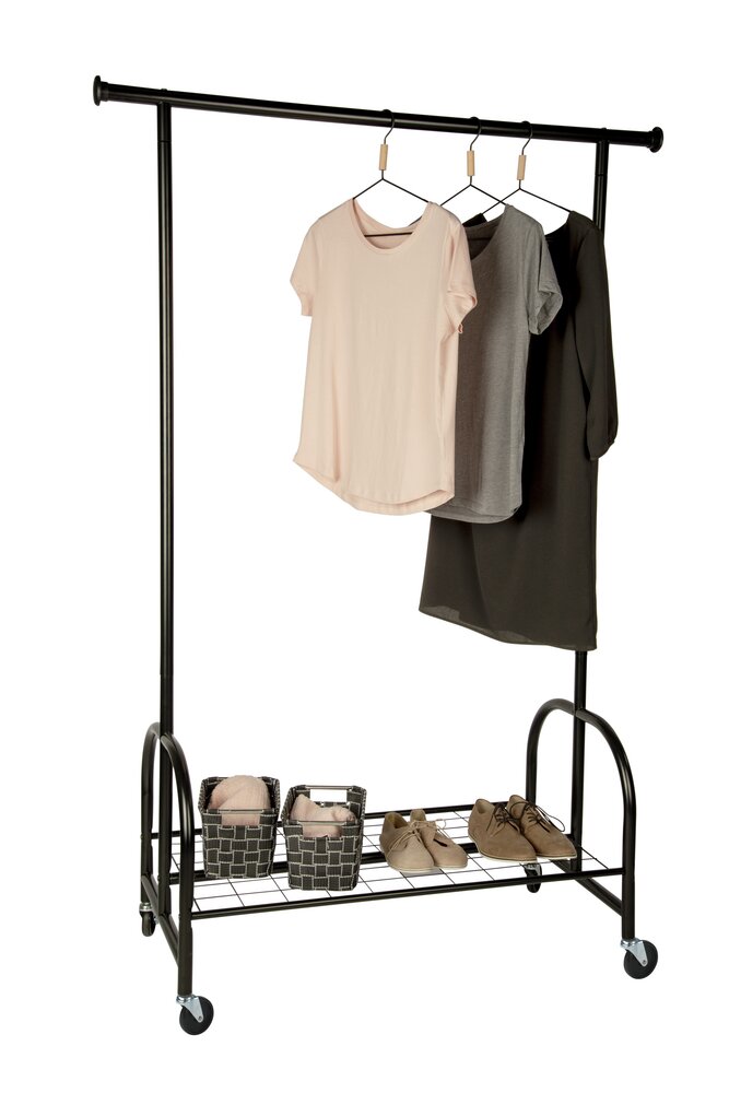 Portant vetement noir, portant vetement à roulette, avec étagère, Profi, 121x185x52 cm  Portant vetement roulette noir avec étagère