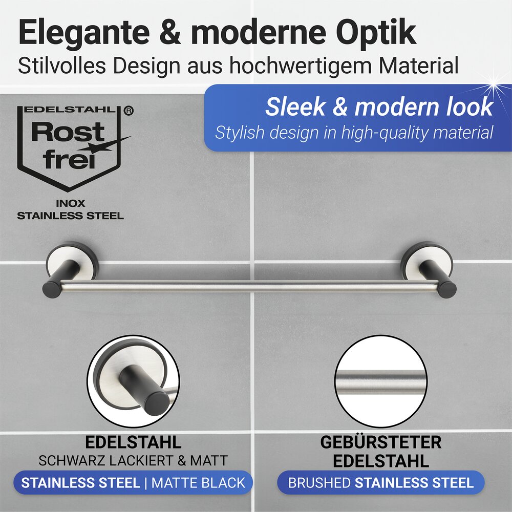 UV-Loc® Badetuchstange Uno Mod. Udine 40 cm  Befestigen ohne Bohren mit innovativem Klebesystem