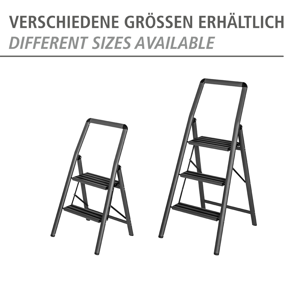 Alu-Klapptrittleiter Compact 3-stufig Dunkelgrau  leichte & rutschfeste Haushaltsleiter, Sicherheits-Stehleiter