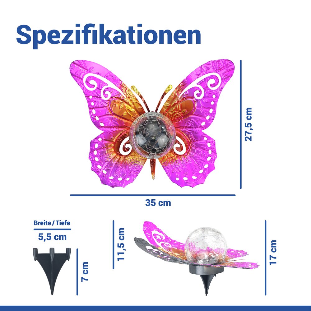 LED Solarlampe Schmetterling, Pink/Gold  dekorative Gartenbeleuchtung