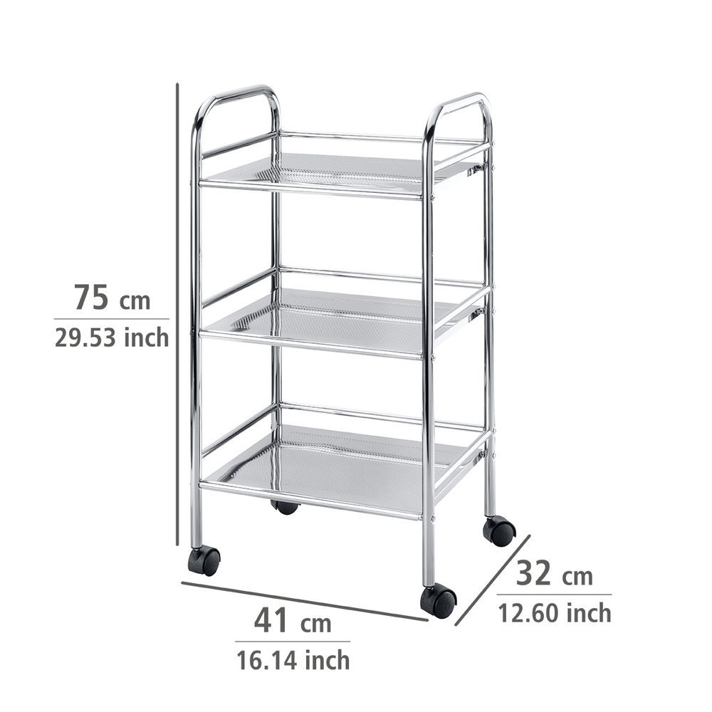 Rollwagen Exclusiv mit 3 Ablagen  aus verchromtem Stahl