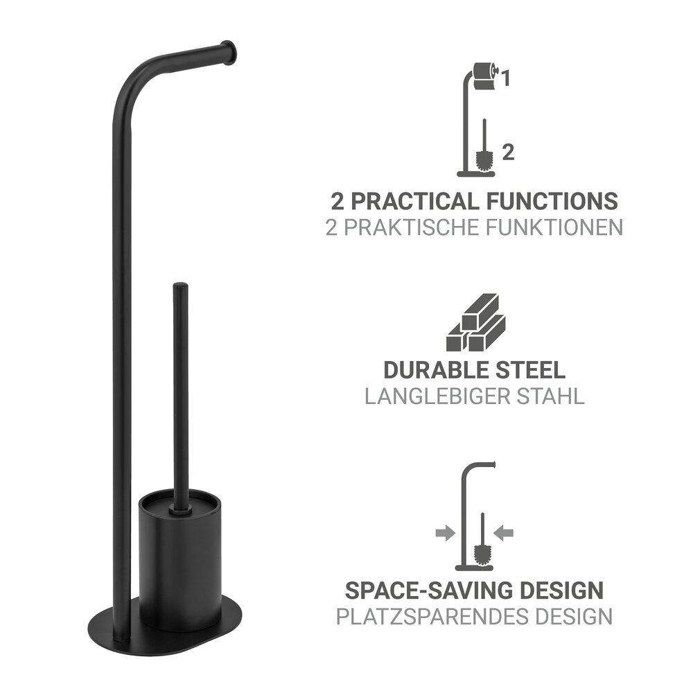 Stand WC-Garnitur Mod. Levante, schwarz, Stahl, 23x63x17 cm  2 in 1 Funktion