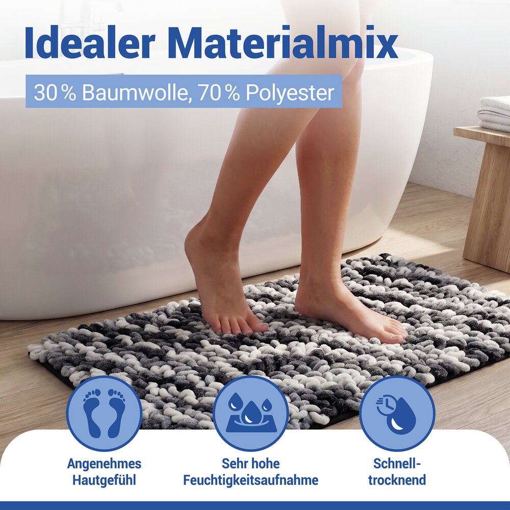 Tapis de bain Mod. Lerici gris-bleu, 60 x 90 cm  antidérapant et à séchage rapide