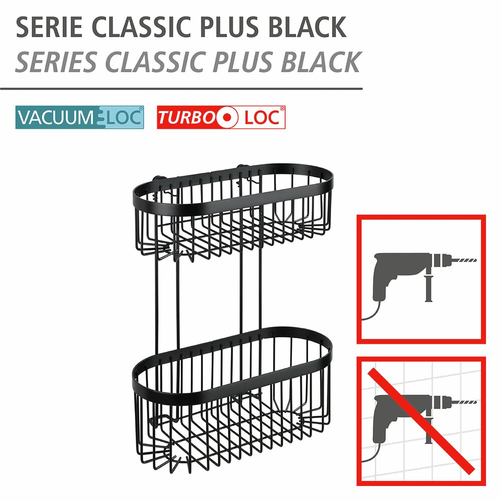 Étagère murale à 2 niveaux Classic Plus noir  avec protection antirouille