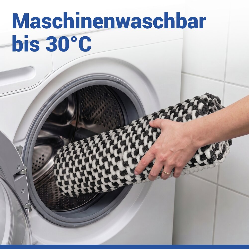 Badteppich Mod. Covelo Weiß-Anthrazit, 50 x 80 cm  rutschfest und waschbar bis 30 °C