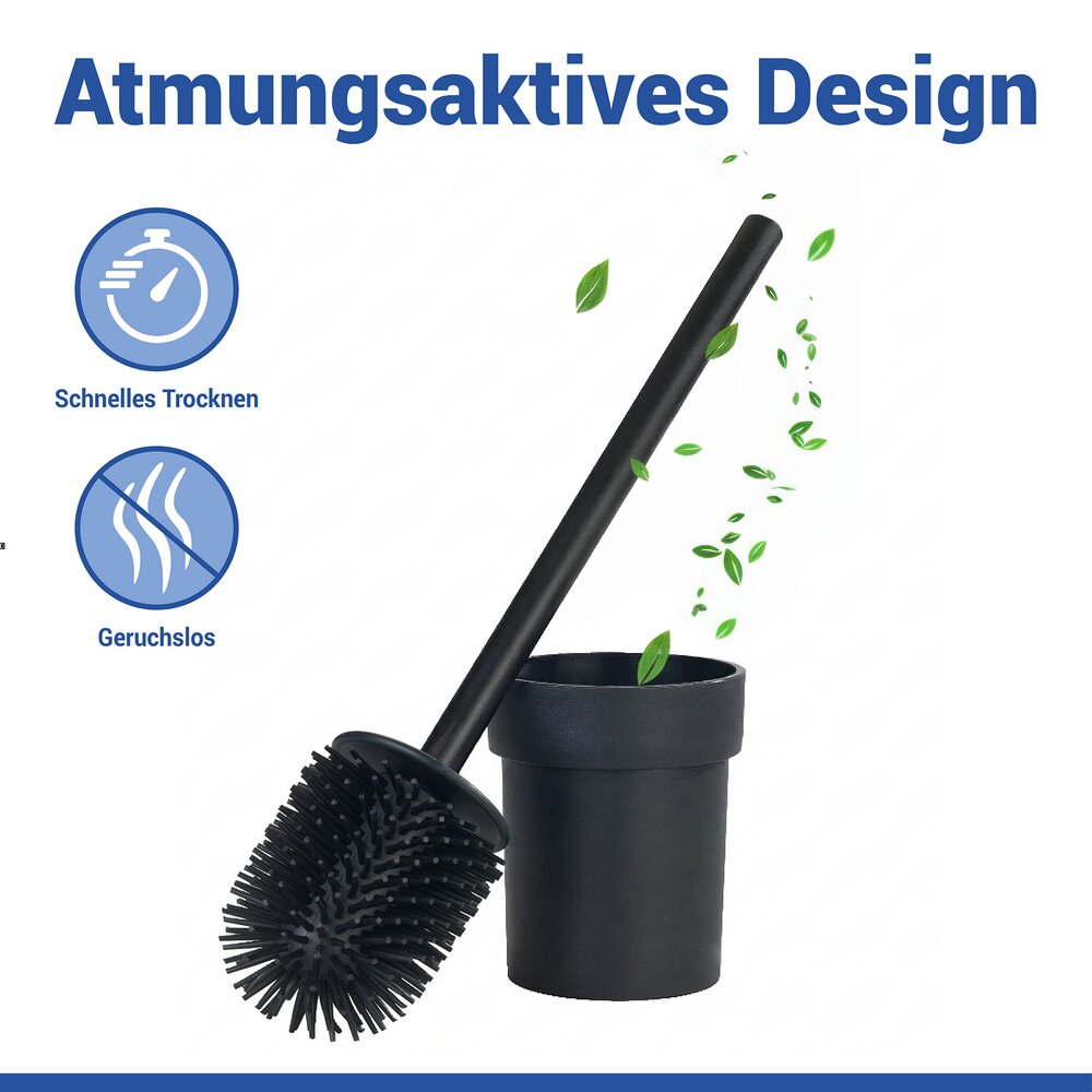 Turbo-Loc® WC-Garnitur Mod. Lizan Schwarz  mit Silikon-Bürstenkopf, Befestigen ohne Bohren