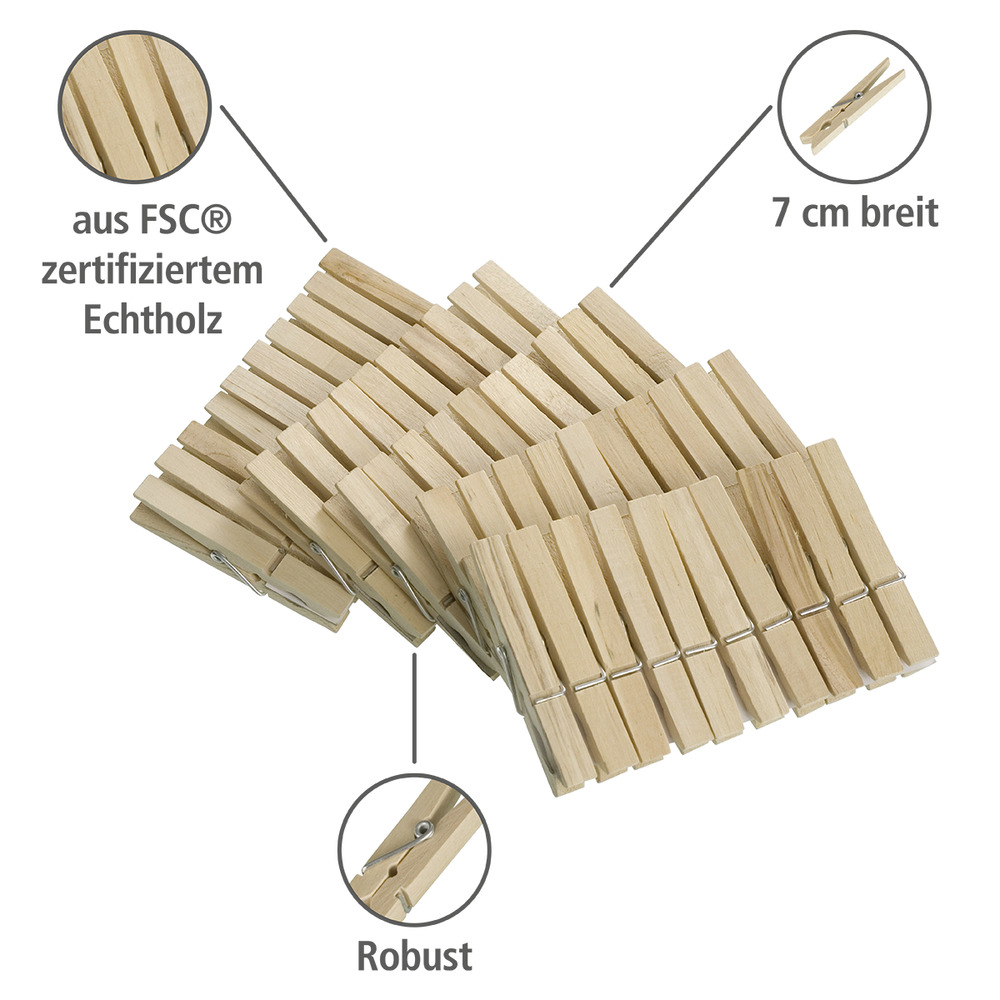 Wäscheklammern, 50-teilig FSC® zertifiziertem Echtholz  aus FSC® zertifiziertem Holz