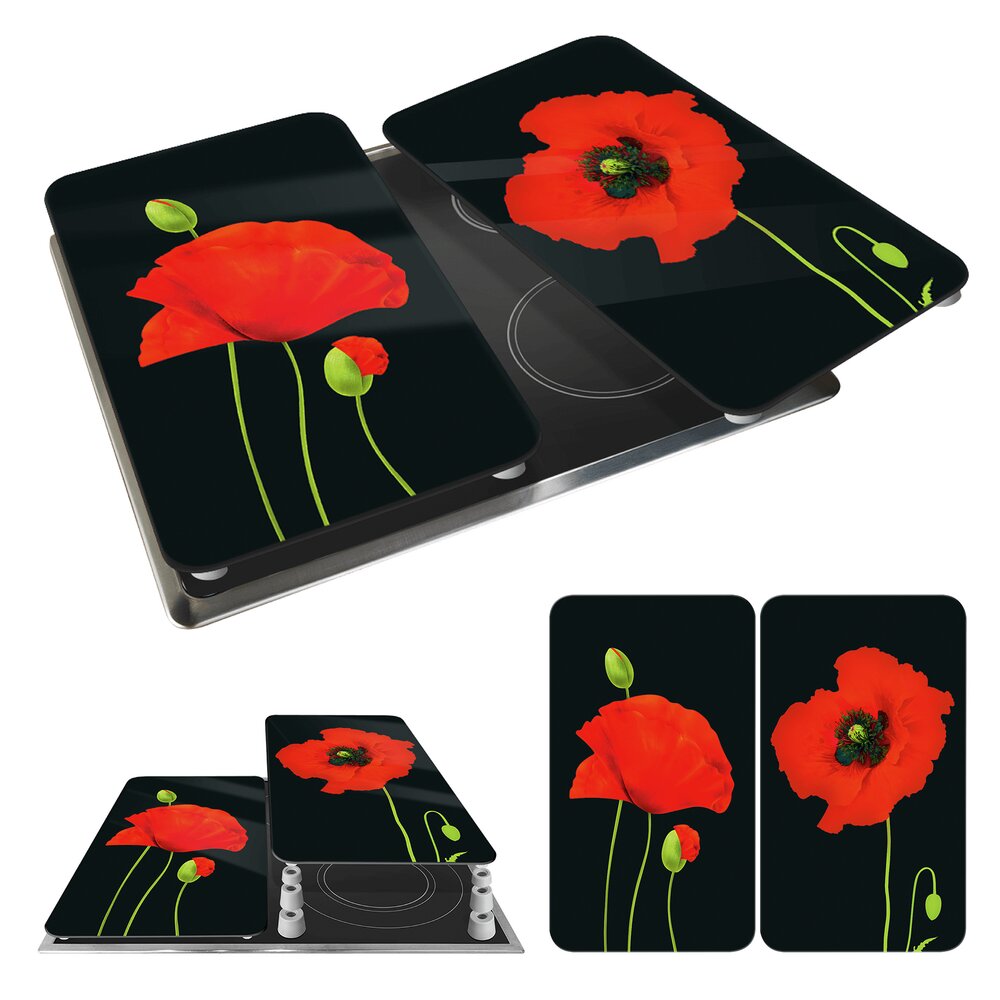 Plaque de Recouvrement Universelle Mod. Coquelicot, set de 2  pour tous les types de cuisinières