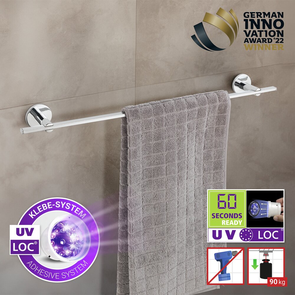 UV-Loc® Badetuchstange Uno Mod. Isera 60 cm  Befestigen ohne Bohren mit innovativem Klebesystem