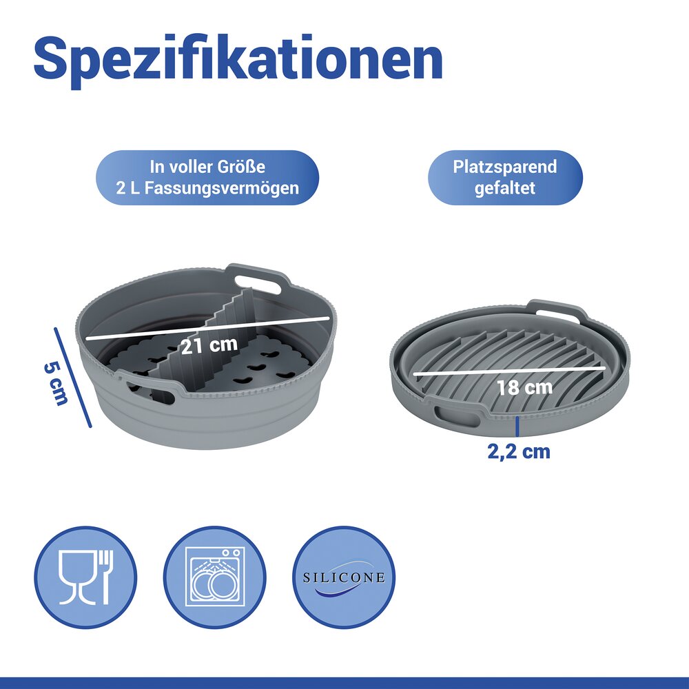 Silikonform für Heißluftfritteusen Mod. Nara, rund  hitzebeständig bis 230 °C, spülmaschinengeeignet