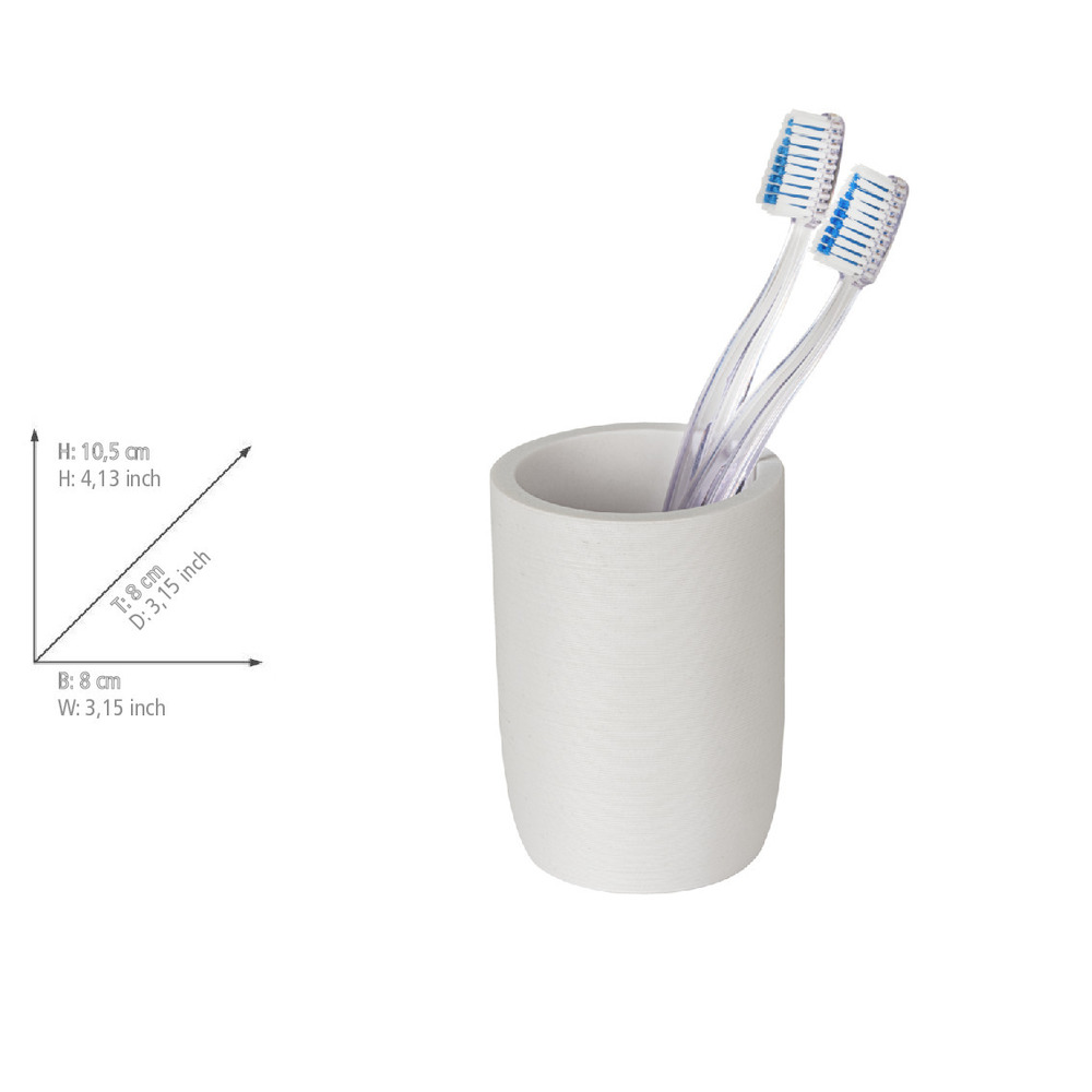 Bad-Accessoire Set Mod. Altavalle, weiß, polyresin, bambus, Ø8,5x18,5 cm  natürliche bambuselemente