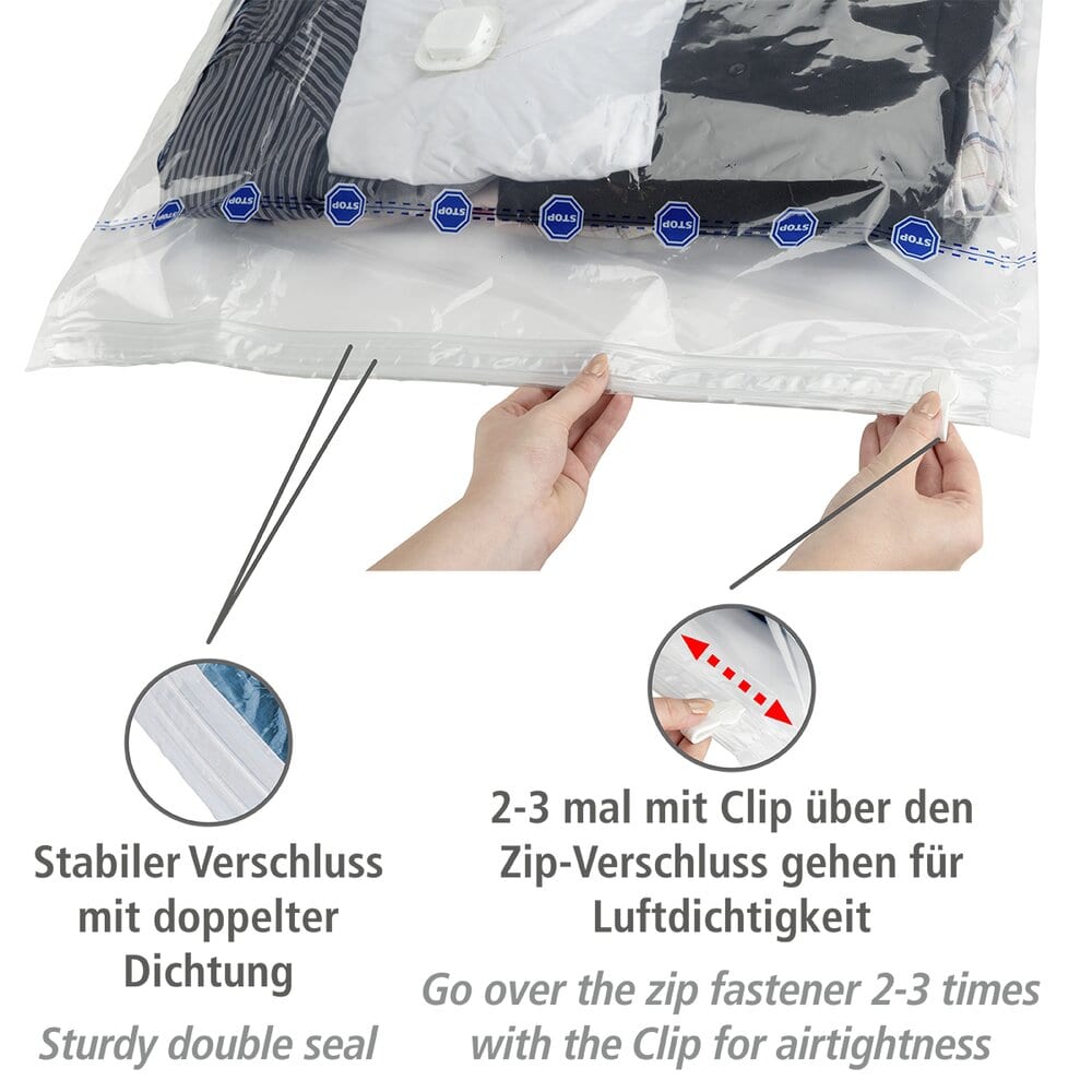 Vakuum Beutel: Reise-Set mit Handpumpe