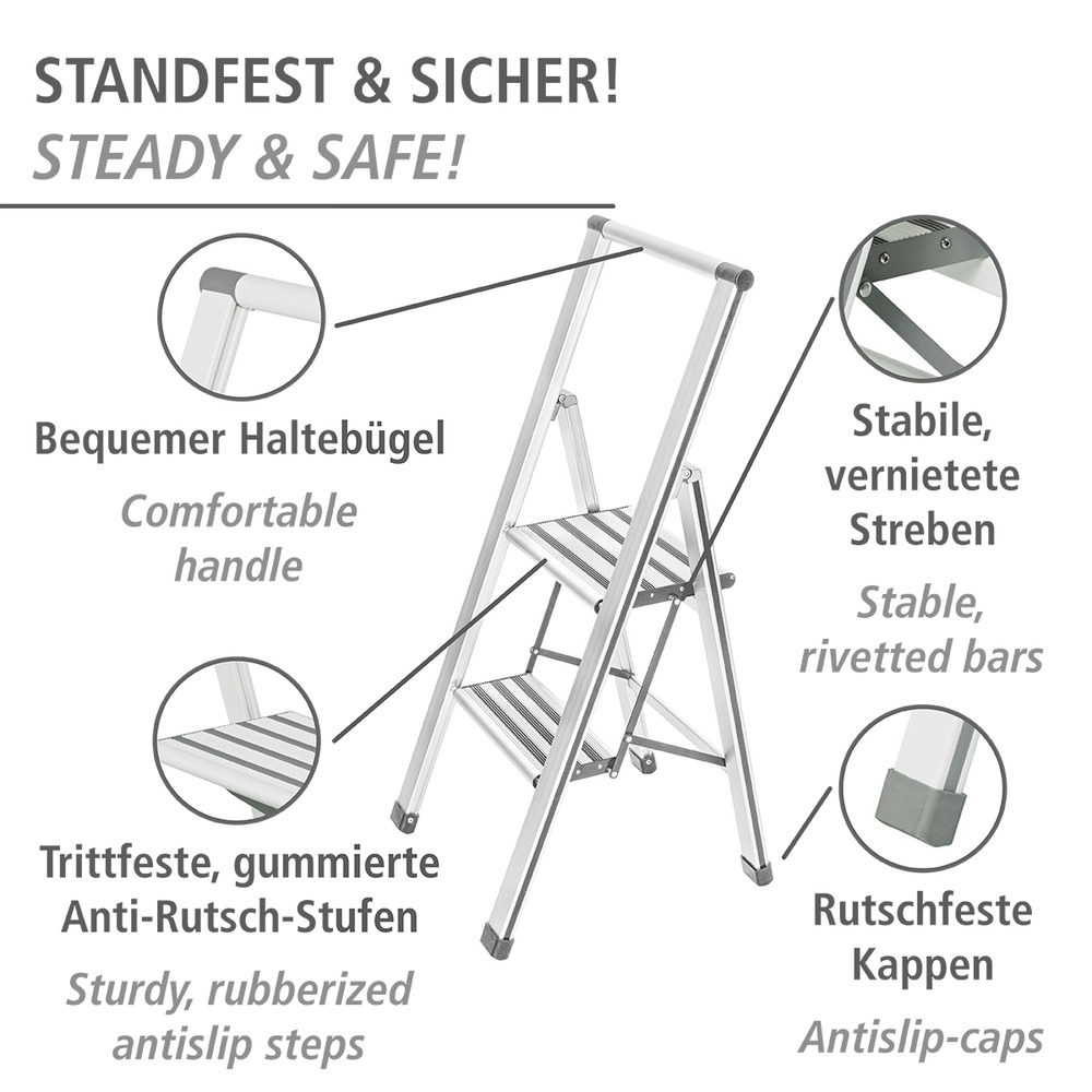 Alu-Design Klapptrittleiter 2-stufig Weiß  Haushaltsleiter