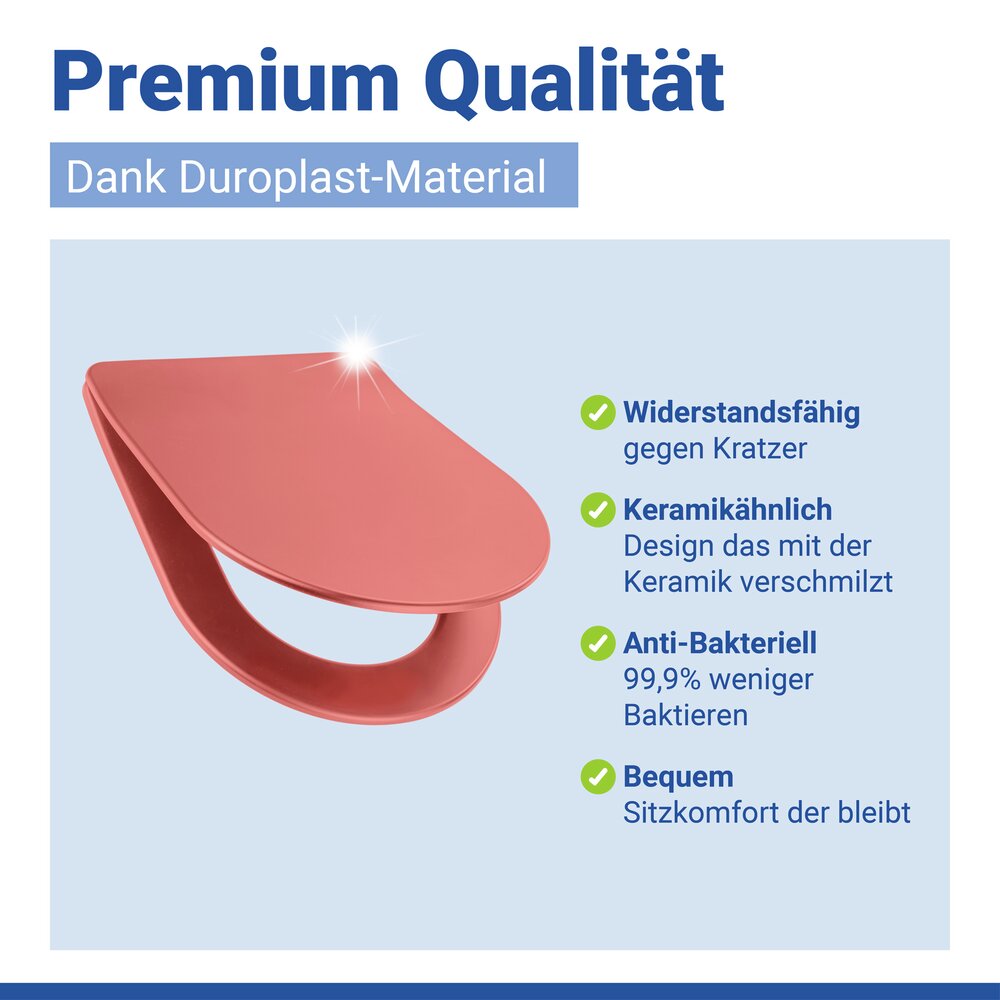 Abattant de WC Mod. Galati rouge corail mat  couvercle de WC en forme de D avec frein de chute