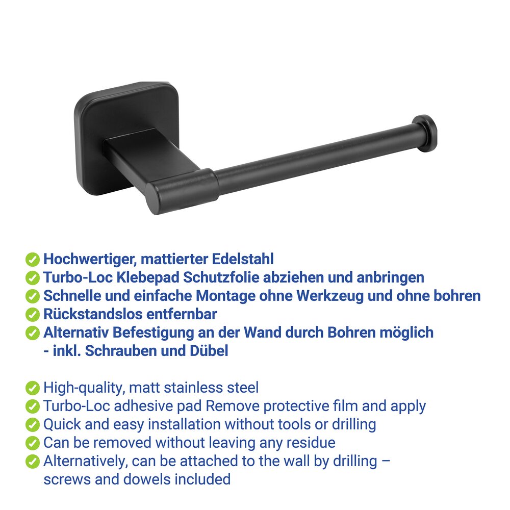 Turbo-Loc® Toilettenpapierhalter Mod. Porto Black  Befestigen ohne Bohren