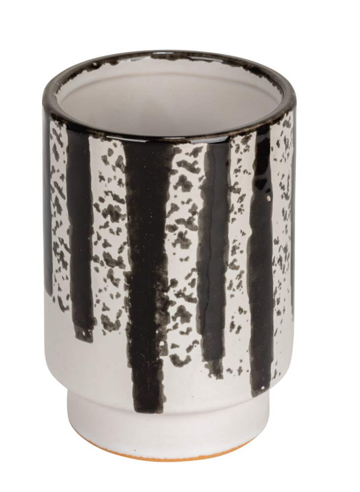 Gobelet à dents Mod. Subiza, blanc noir, céramique, Ø8,5x11 cm  peint à la main élégant