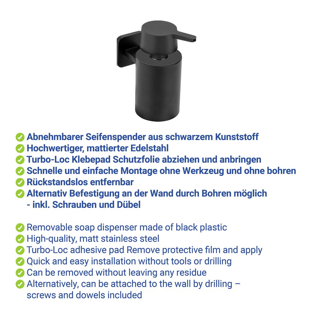 Turbo-Loc® Seifenspender Mod. Porto Black  Befestigen ohne Bohren