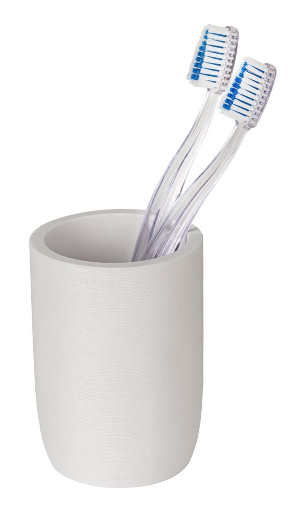 Bad-Accessoire Set Mod. Altavalle, weiß, polyresin, bambus, Ø8,5x18,5 cm  natürliche bambuselemente