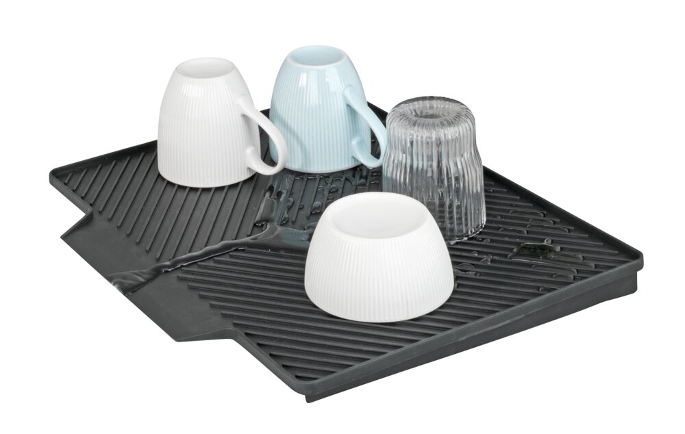 Abtropfmatte Mod. Nelia mit Abtropfgestell, Schwarz  mit geneigter Fläche für optimalen Wasserablauf