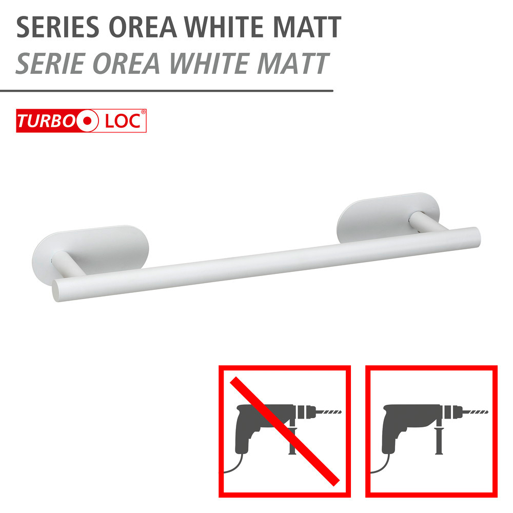 Turbo-Loc® Badetuchstange Uno Mod. Orea White matt, 40 cm  aus rostfreiem Edelstahl