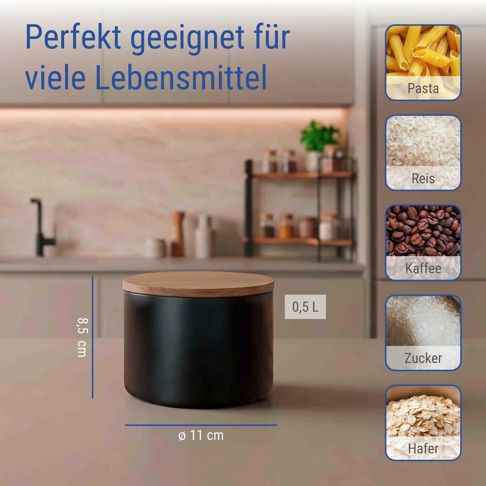 Vorratsdose Mod. Mio Schwarz 0,5 L  Vorratsbehälter aus Borosilikatglas mit Deckel