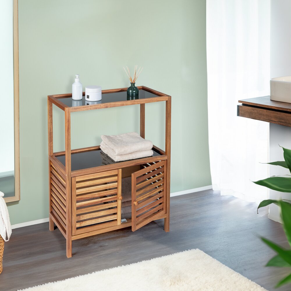 Étagère de salle de bain mod. Fondi avec 2 portes  en bois d'acacia massif