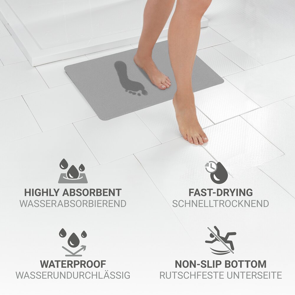 Badematte Universal, grau, Polyester, 40x60 cm  schnelltrocknend und rutschfest