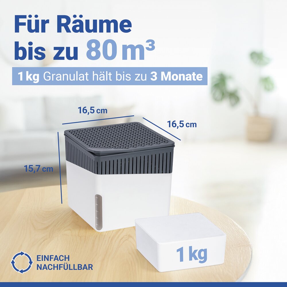 Luftentfeuchter Mod. Cube Weiß 1000 g  für Räume bis ca. 80 m³